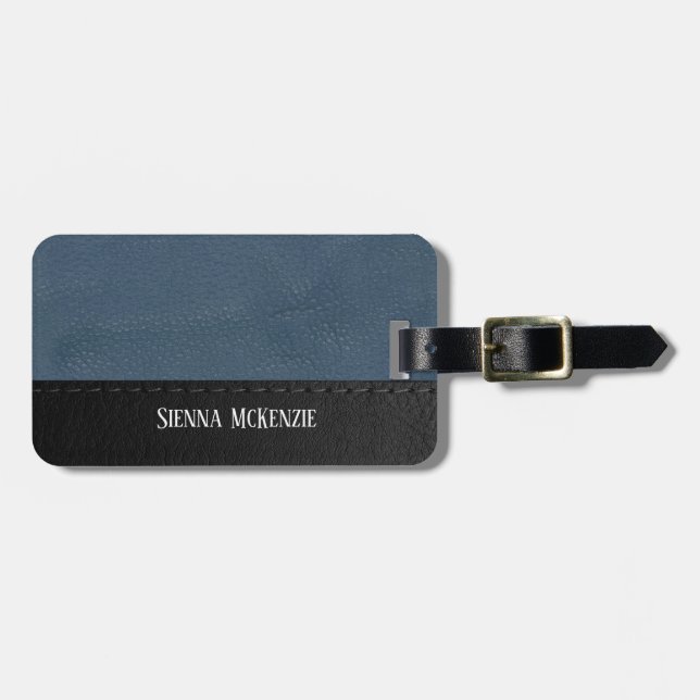 Leather look texture business | Blue Luggage Tag (Front Horizontal)