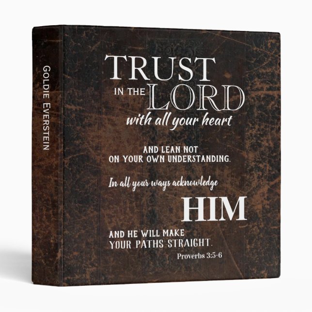 Leather-Look Trust in the Lord Personalized 3 Ring Binder (Front/Spine)