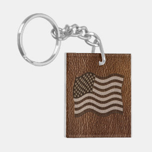 Leather-Look USA Flag Keychain