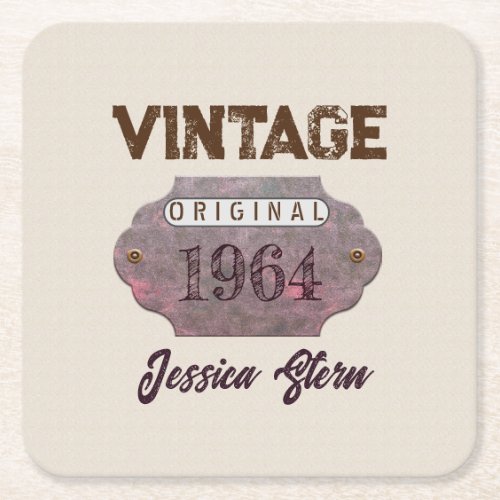 Leather Look Vintage Original Birth Year Square Paper Coaster