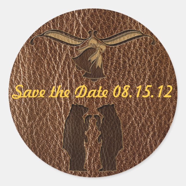 Leather-Look Wedding Classic Round Sticker (Front)