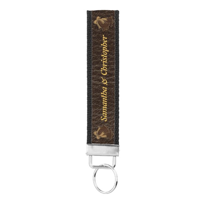 Leather-Look Wedding Dark Wrist Keychain (Keys on Bottom)
