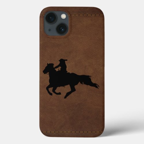 Leather_look Western Rodeo Galloping Horse Rider iPhone 13 Case