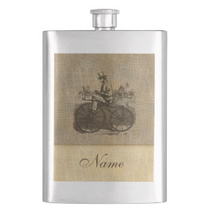 Leather look wintage classy old bike personalized hip flask