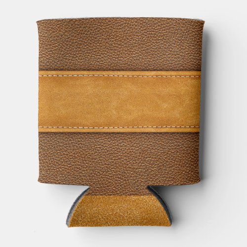 Leather Luxe Stitched Brown Elegance Can Cooler