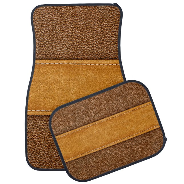 Leather Luxe: Stitched Brown Elegance Car Floor Mat (Set)