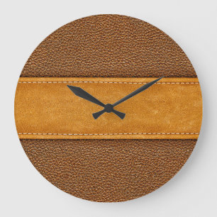 Leather Luxe: Stitched Brown Elegance Large Clock