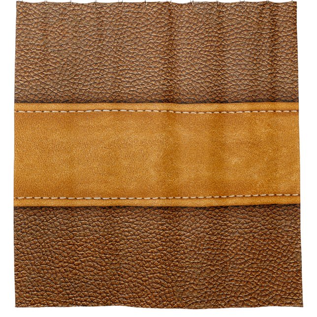 Leather Luxe: Stitched Brown Elegance Shower Curtain (Front)
