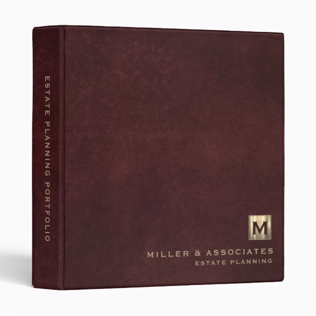 Leather Luxury Gold Initial Logo 3 Ring Binder (Front/Spine)