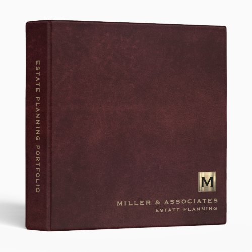 Leather Luxury Gold Initial Logo 3 Ring Binder