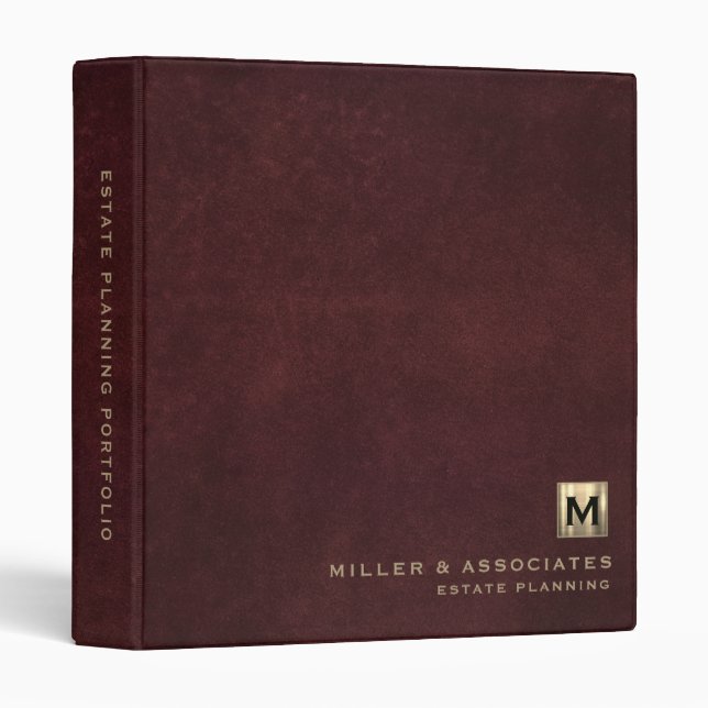 Leather Luxury Gold Initial Logo 3 Ring Binder (Front/Spine)