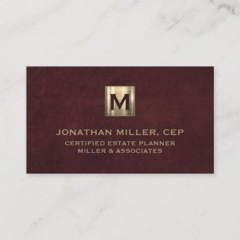 Leather Luxury Gold Initial Logo Business Card by kisasa_home at Zazzle