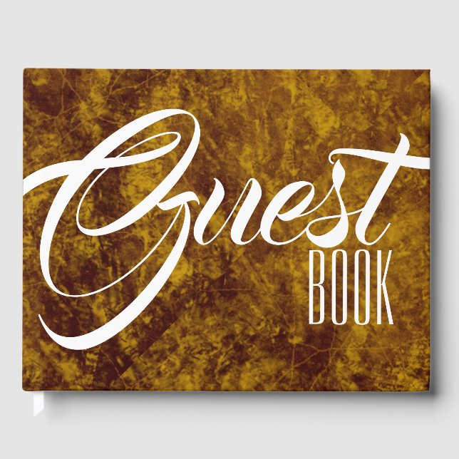 Leather marble look faux | Brown gold Decorative Guest Book (Front)