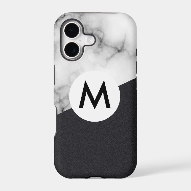 leather marble with monogram iphone case (Back)