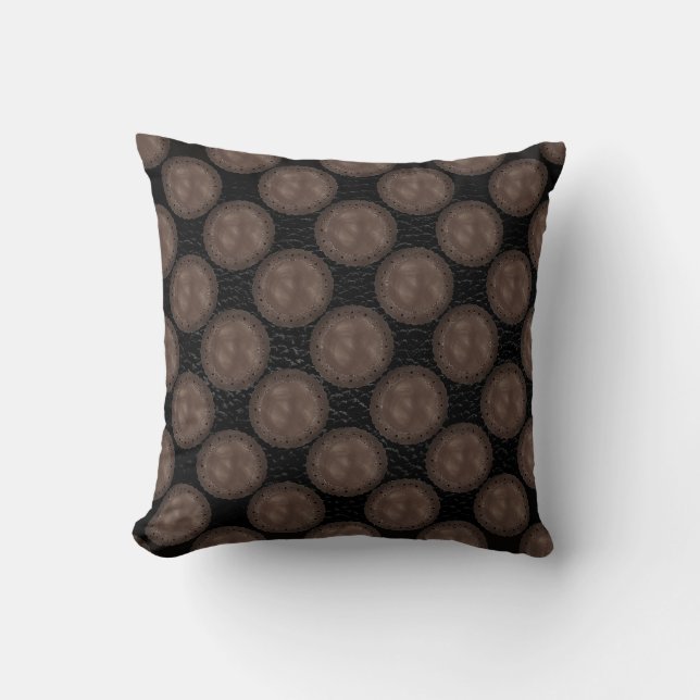 Leather Medallion Throw Pillow, Black and Brown Pillow (Front)