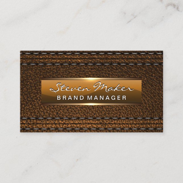 Leather Metallic Glossy Banner Business Card (Front)