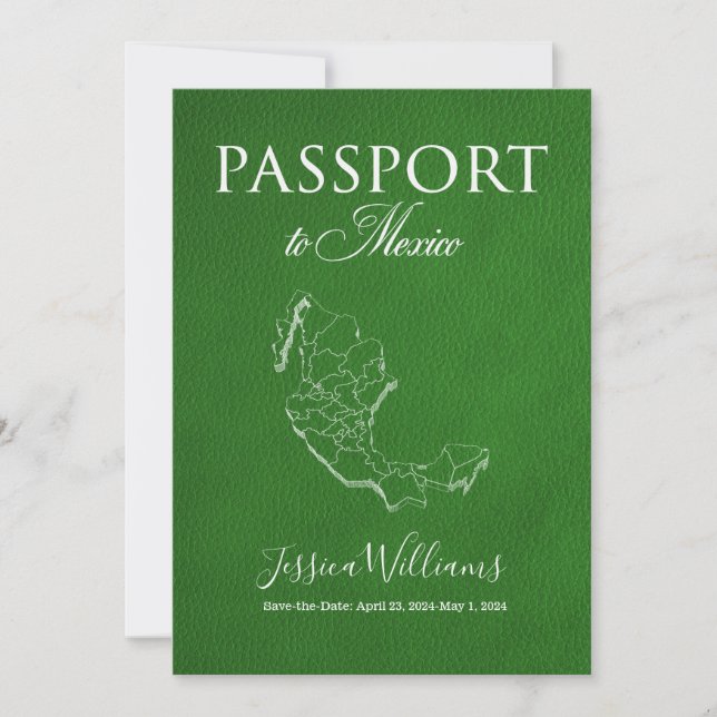 Leather Mexico Passport Save the Date Invitation (Front)