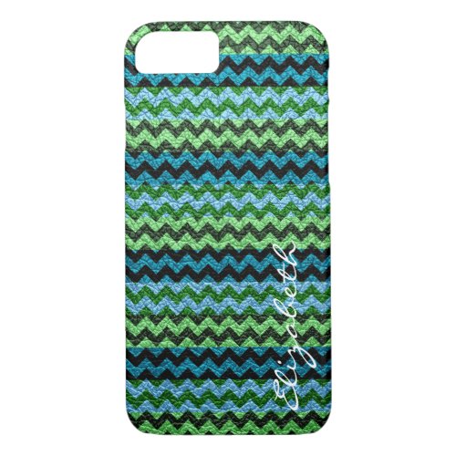 Leather Mint Chevron Stripes Pattern iPhone 87 Case