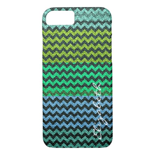 Leather Mint Green Chevron Stripes Pattern iPhone 87 Case