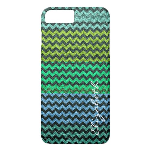 Leather Mint Green Chevron Stripes Pattern iPhone 8 Plus7 Plus Case