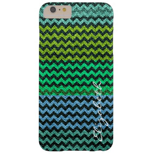 Leather Mint Green Chevron Stripes Pattern Barely There iPhone 6 Plus Case