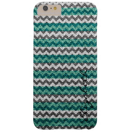 Leather Mint White Chevron Stripes Pattern Barely There iPhone 6 Plus Case