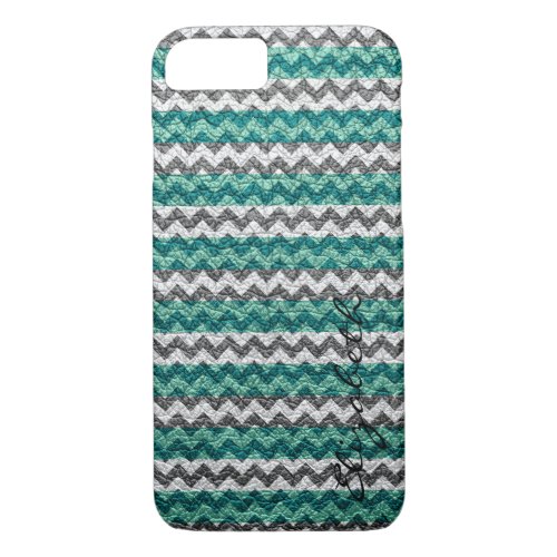 Leather Mint White Chevron Stripes Pattern iPhone 87 Case