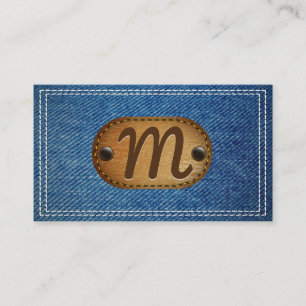 Leather Monogram Double Stitched Denim Business Card