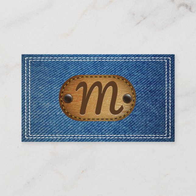 Leather Monogram | Double Stitched Denim Business Card (Front)