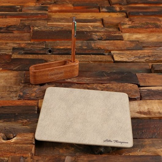 Leather Mouse Pad w/ Engraved Business Card Holder (Front)