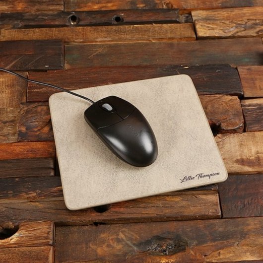 Leather Mouse Pad w/ Engraved Business Card Holder (Front)