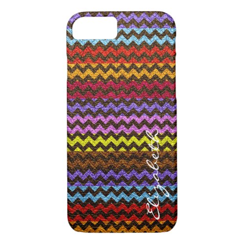 Leather Multicolor Chevron Stripes Pattern 8 iPhone 87 Case