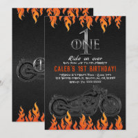 Leather & Orange Flames Motorcycle 1 1ST Birthday