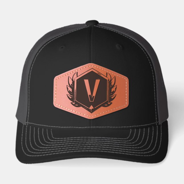 Leather Patch Hat – Black & Charcoal Hexagon Patch (Front)