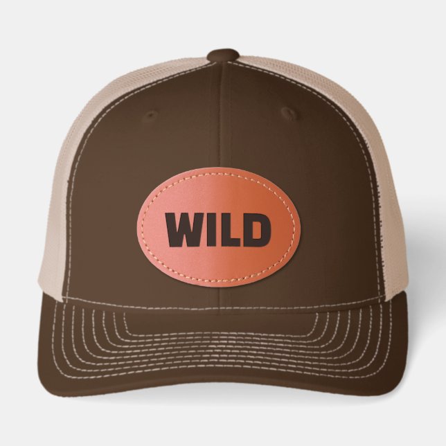 Leather Patch Hat with “WILD” Text – Minimal (Front)