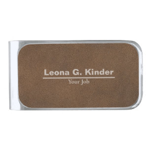 Leather Personalized Name & Profession Silver Finish Money Clip