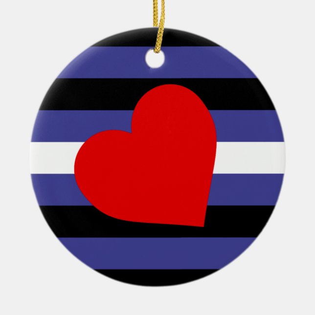 Leather Pride Flag and Heart Ceramic Ornament (Front)