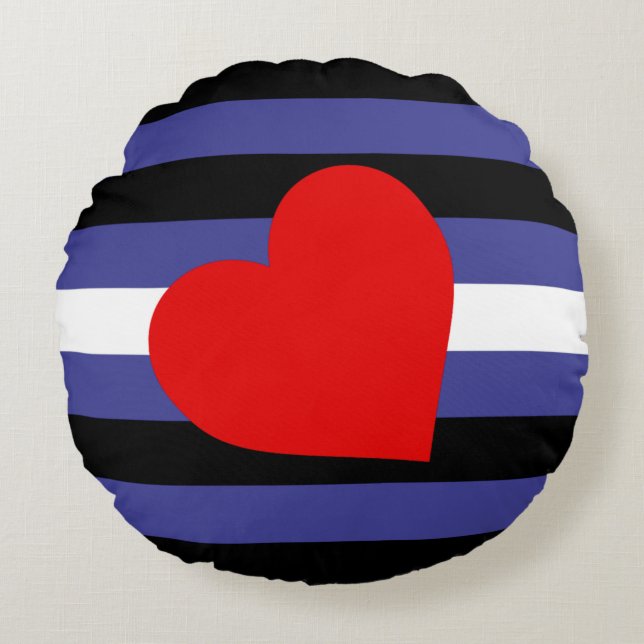 Leather Pride Flag and Heart Round Pillow (Front)