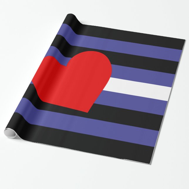 Leather Pride Flag and Heart Wrapping Paper (Unrolled)
