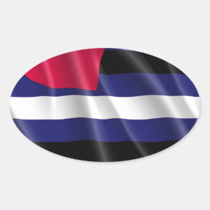 LEATHER PRIDE FLAG WAVY DESIGN OVAL STICKER