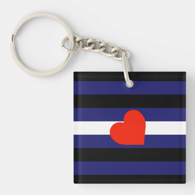LEATHER PRIDE STRIPED HEART HORIZONTAL - 2014 PRID KEYCHAIN (Front)