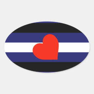 LEATHER PRIDE STRIPED HEART HORIZONTAL - 2014 PRID OVAL STICKER