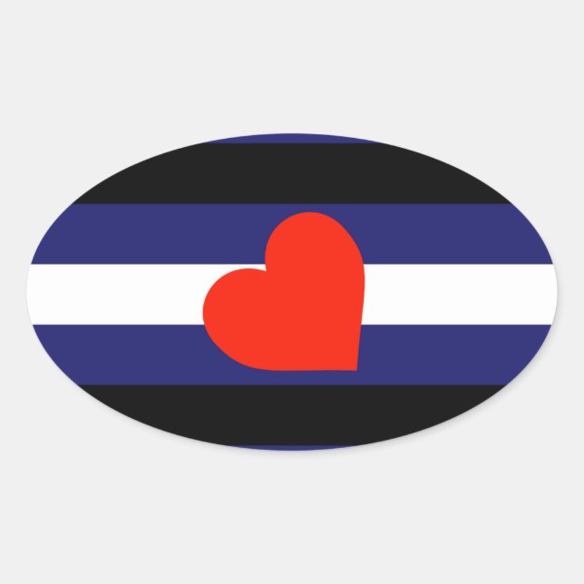 LEATHER PRIDE STRIPED HEART HORIZONTAL - 2014 PRID OVAL STICKER (Front)