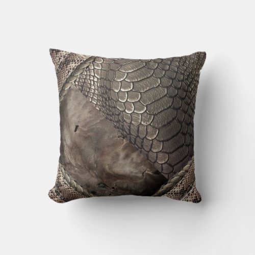 leather print  and snakeskin with alligator print throw pillow