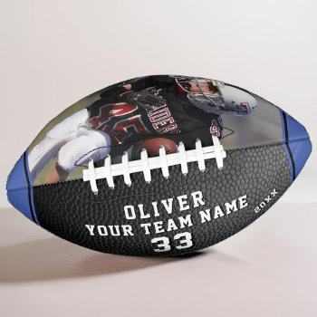 Leather Print Blue Player Name Number Team Photo Football by OneLook at Zazzle