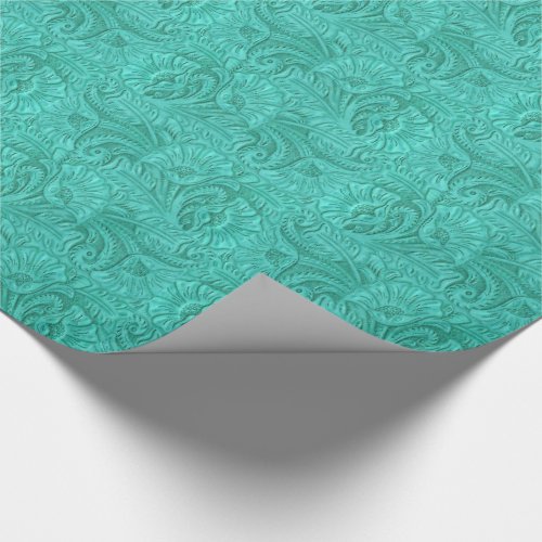 Leather Print Turquoise Western Tooled Leather Wrapping Paper