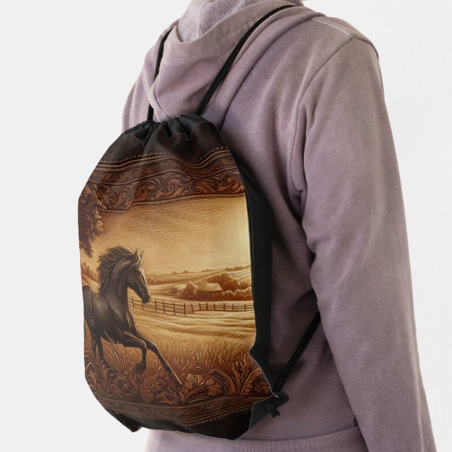 Leather Ranch Horse Drawstring Bag (Insitu)