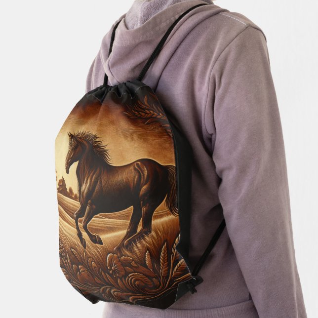 Leather Ranch Horse Drawstring Bag (Insitu)