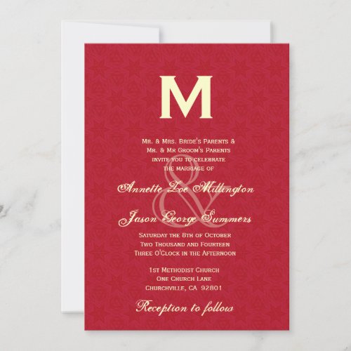 Leather Red and Cream Monogram Wedding R431 Announcement