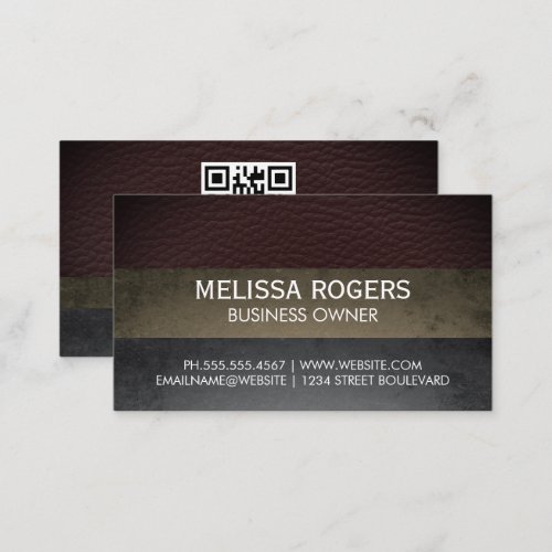 Leather Slate Color Blocks  QR Code Business Card